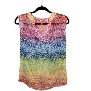 Vilagallo Womens Rainbow Leopard Print Sleeveless Blouse Size 42 Sheer Fabric